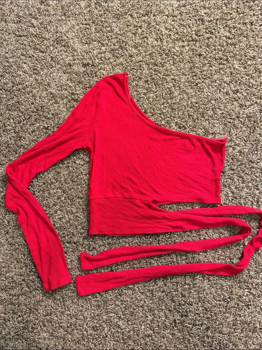 Windsor Asymmetric One-Shoulder Wrap Crop Top in Red